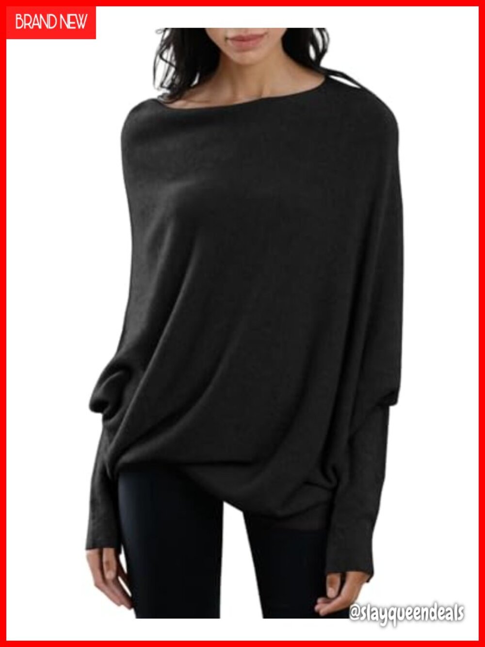 Batwing Boat Neck Knit Pullover Sweater Loose Oversized Tunic Top